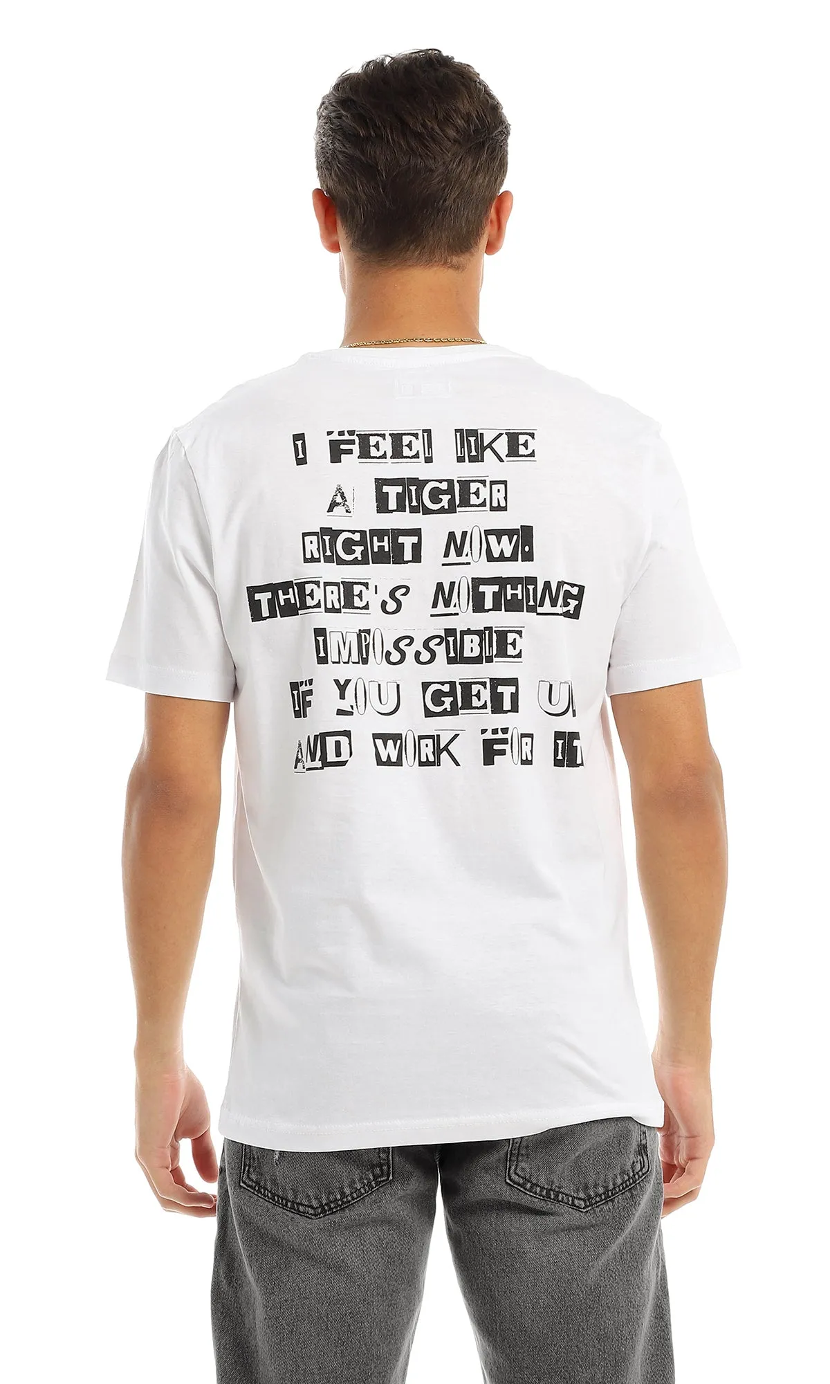 97417 Front Tiger & Back Printing White Short Sleeves T-Shirt