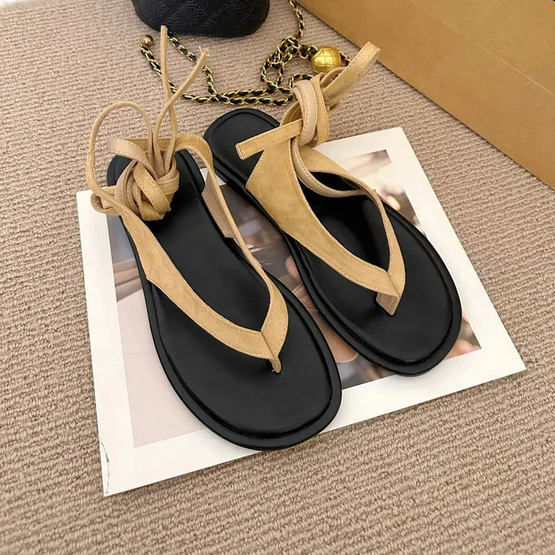 binfenxie  -  Black Flat Flip Flops Women Sandals Casual Cross Strappy Beach Shoes Summer Outdoor Flats Sandals Brown Sandales Femmes 2024