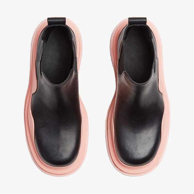 Black/Pink Cropped Chelsea Boots