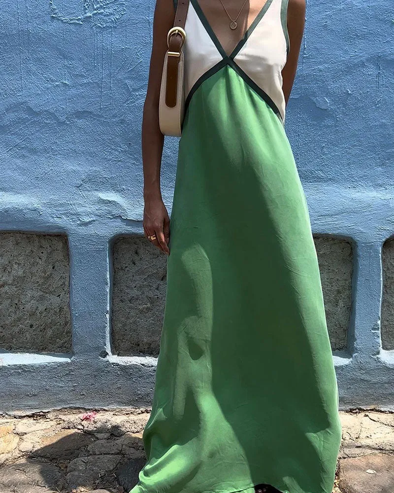 Chic V-neck contrasting dress