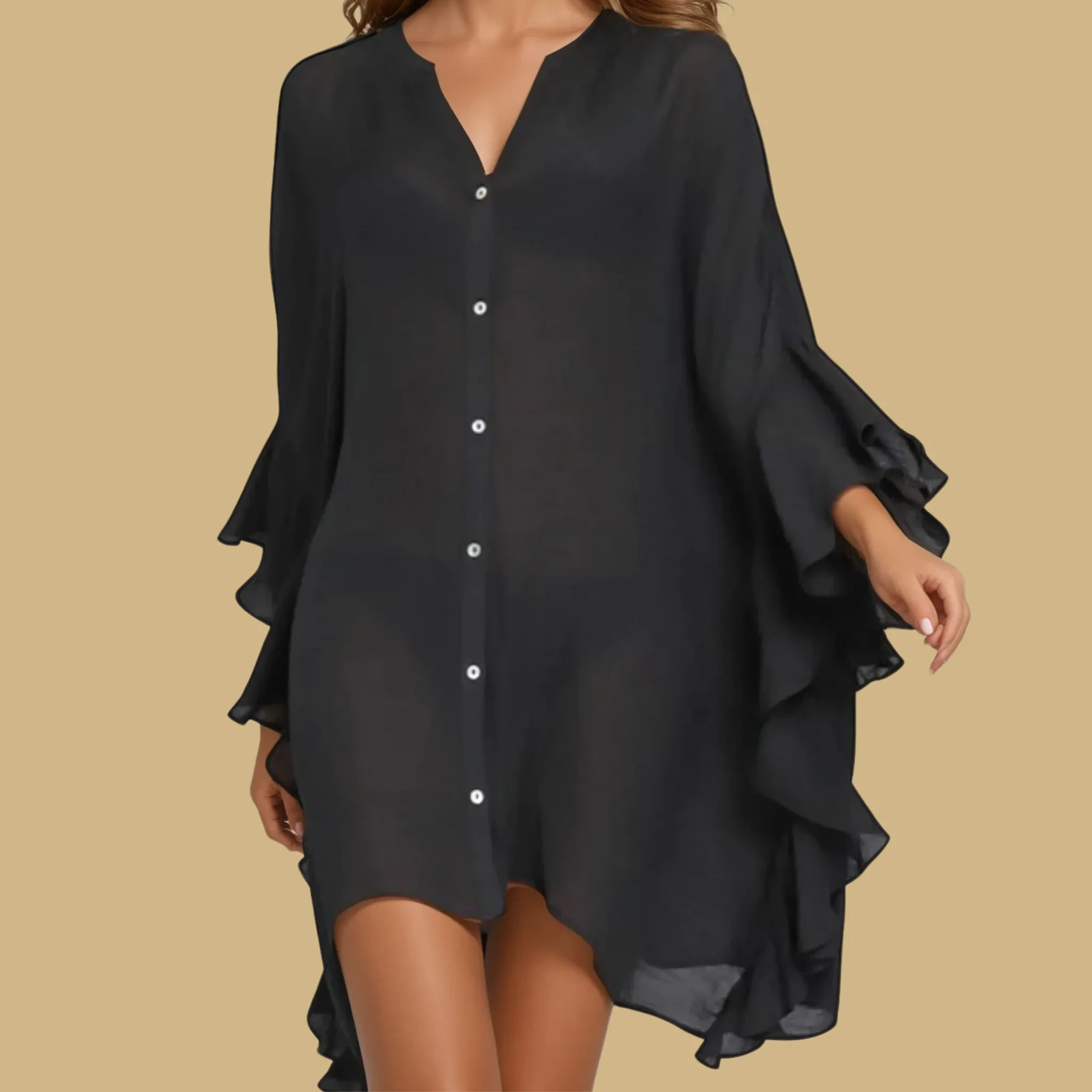 Collette Ruffle Sleeve Cover Up Mini Dress