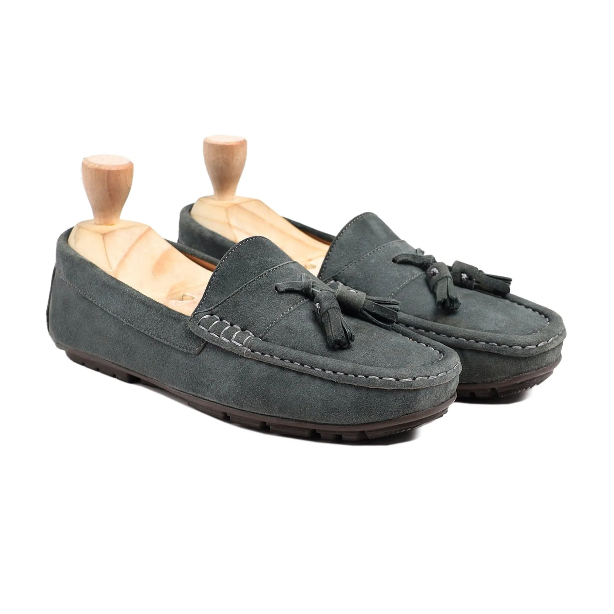 Handmade Custom Grey Suede Leather Driver Mens Loafers