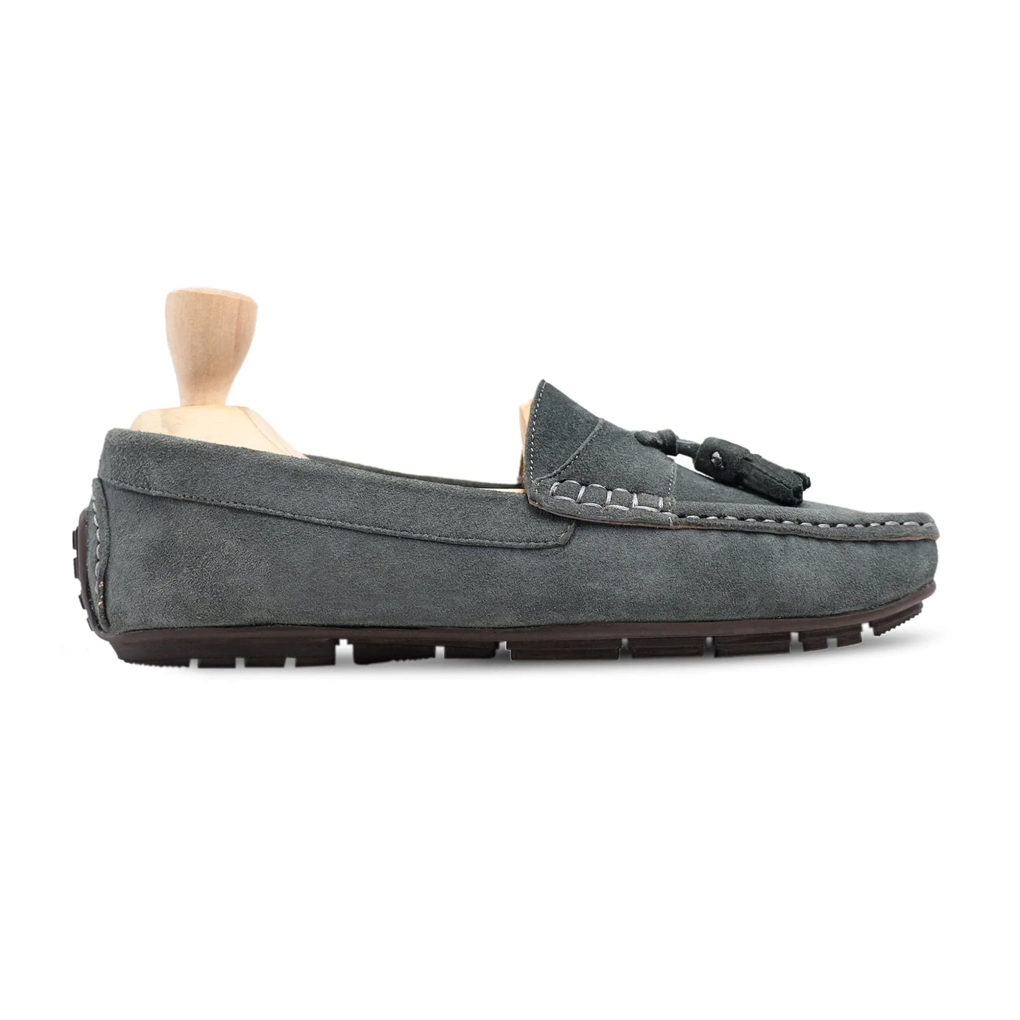 Handmade Custom Grey Suede Leather Driver Mens Loafers