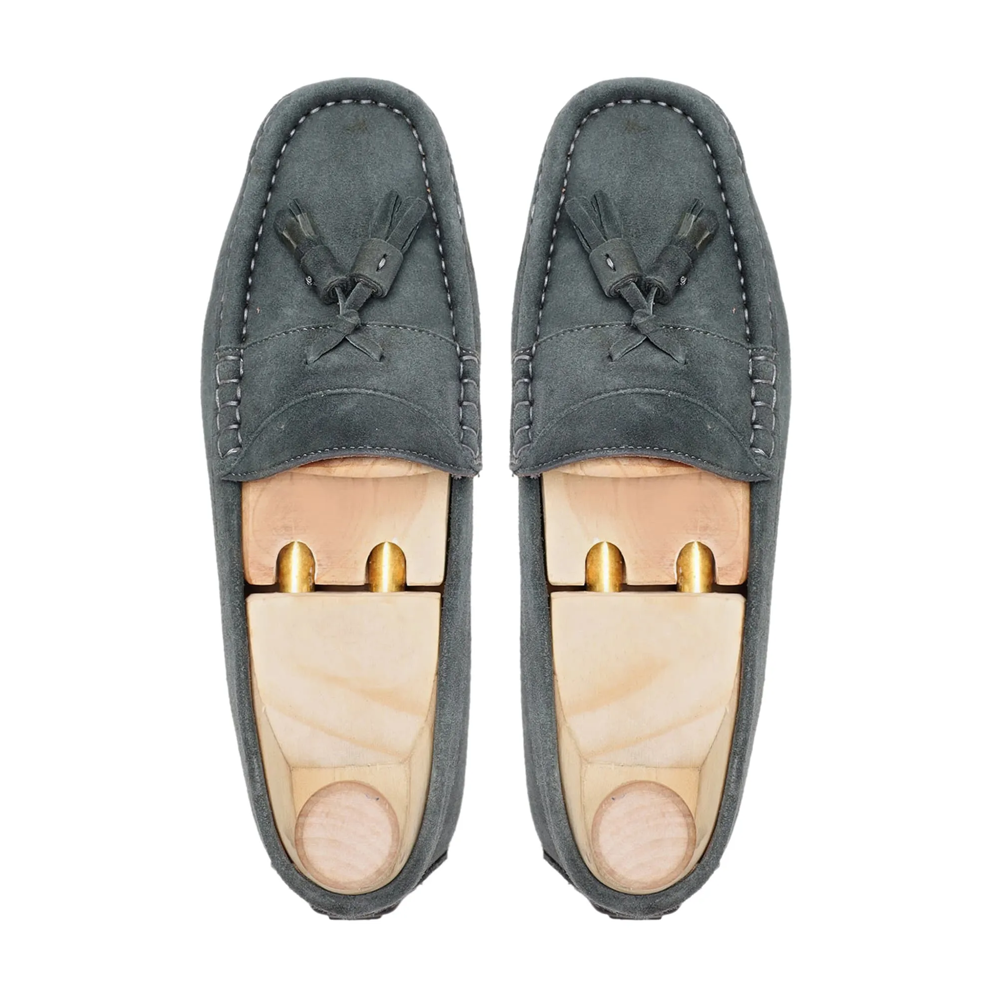 Handmade Custom Grey Suede Leather Driver Mens Loafers