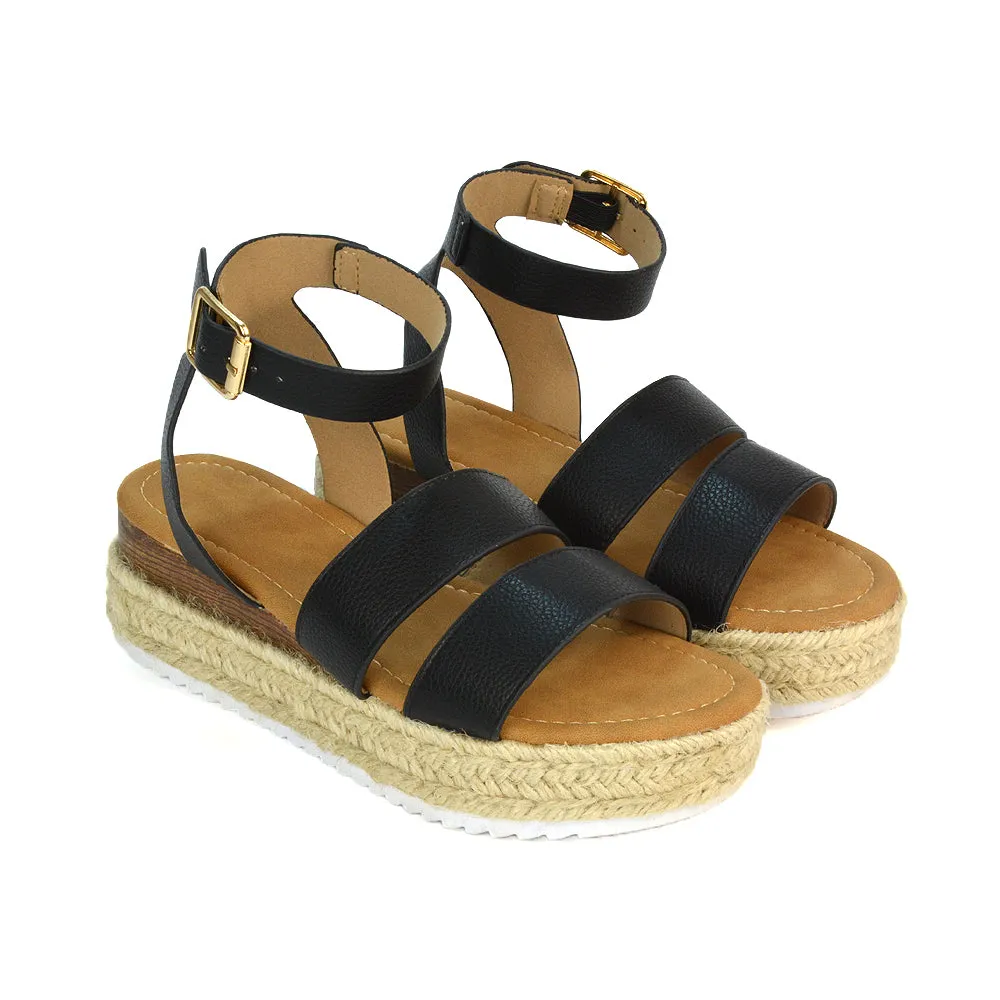 Lyds Flatform Strappy Summer Platform Flat Sandals in Gold