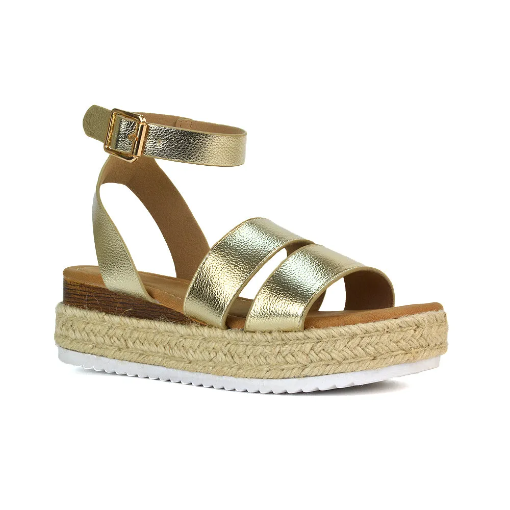 Lyds Flatform Strappy Summer Platform Flat Sandals in Gold