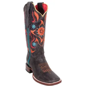 Quincy Boots Womens Embroidered Floral Gray Ranch Toe Western Boot