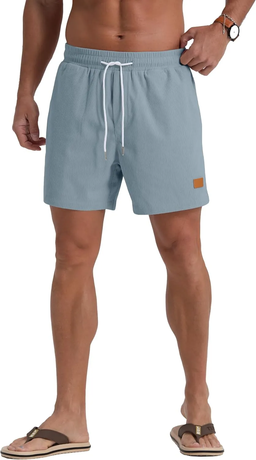Sailwind Men's Casual 5" Shorts Corduroy Elastic Waist Drawstring Summer Beach Short