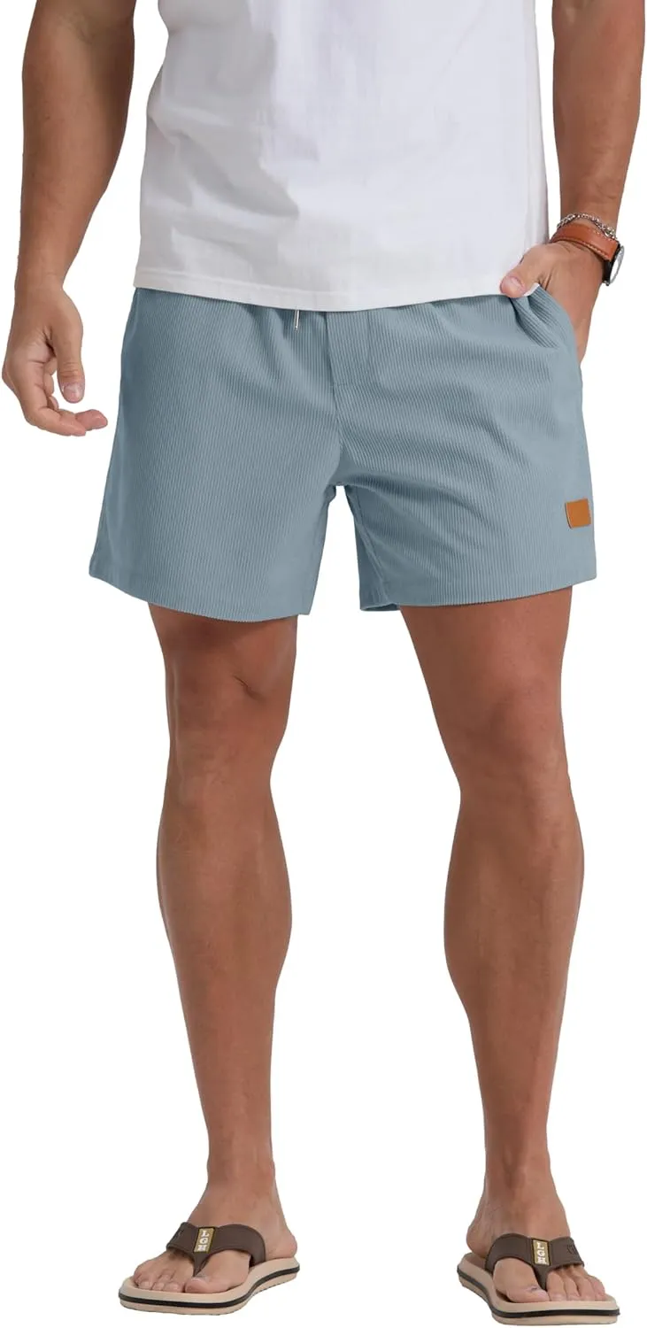 Sailwind Men's Casual 5" Shorts Corduroy Elastic Waist Drawstring Summer Beach Short