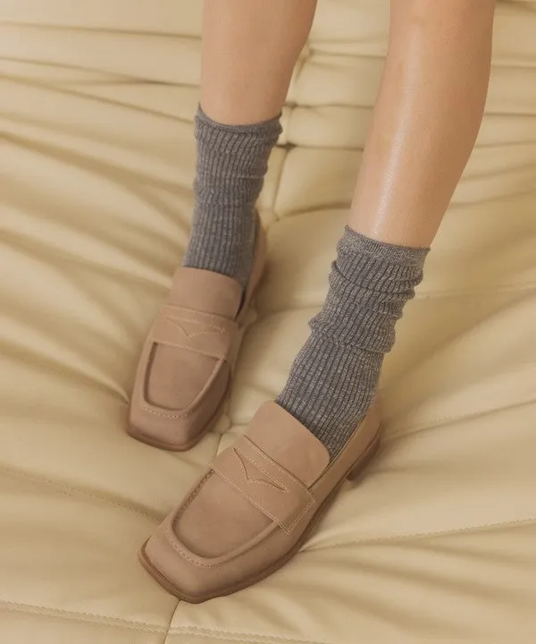 Sleek Suede Square-Toe Loafers