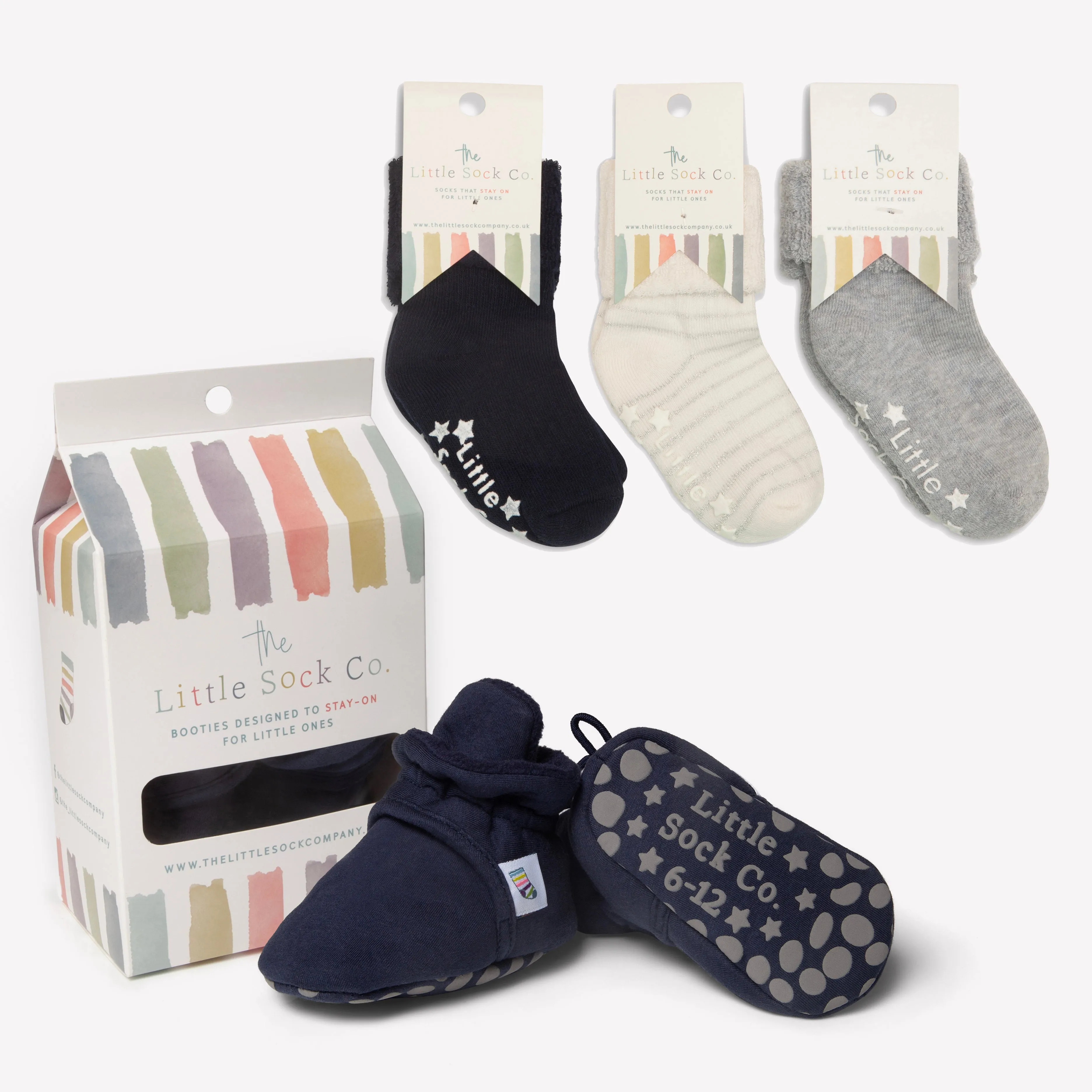 Stay-on, Non-Slip Bootie - Perfect pram Slipper or Baby Carrier boot - Navy