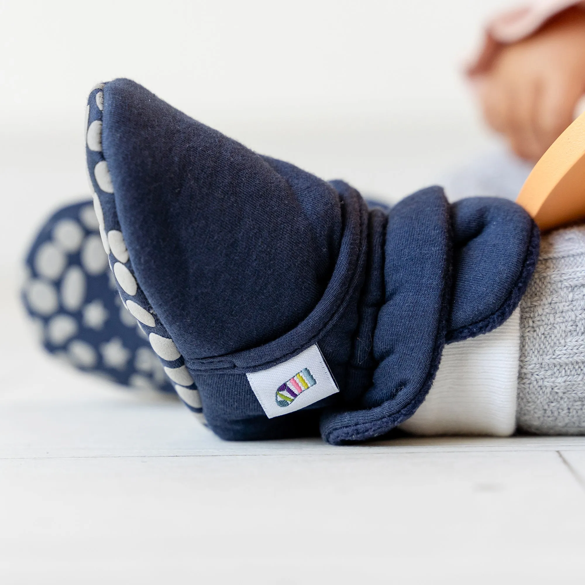 Stay-on, Non-Slip Bootie - Perfect pram Slipper or Baby Carrier boot - Navy