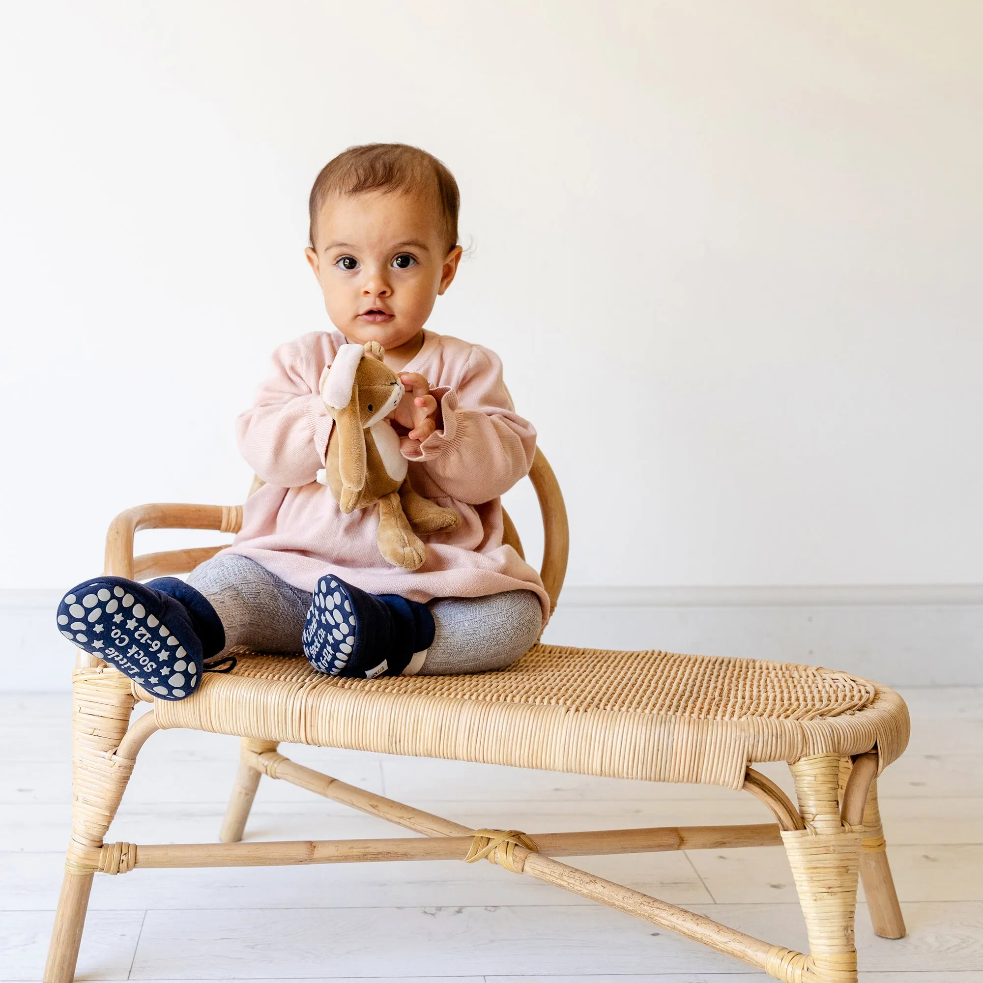 Stay-on, Non-Slip Bootie - Perfect pram Slipper or Baby Carrier boot - Navy