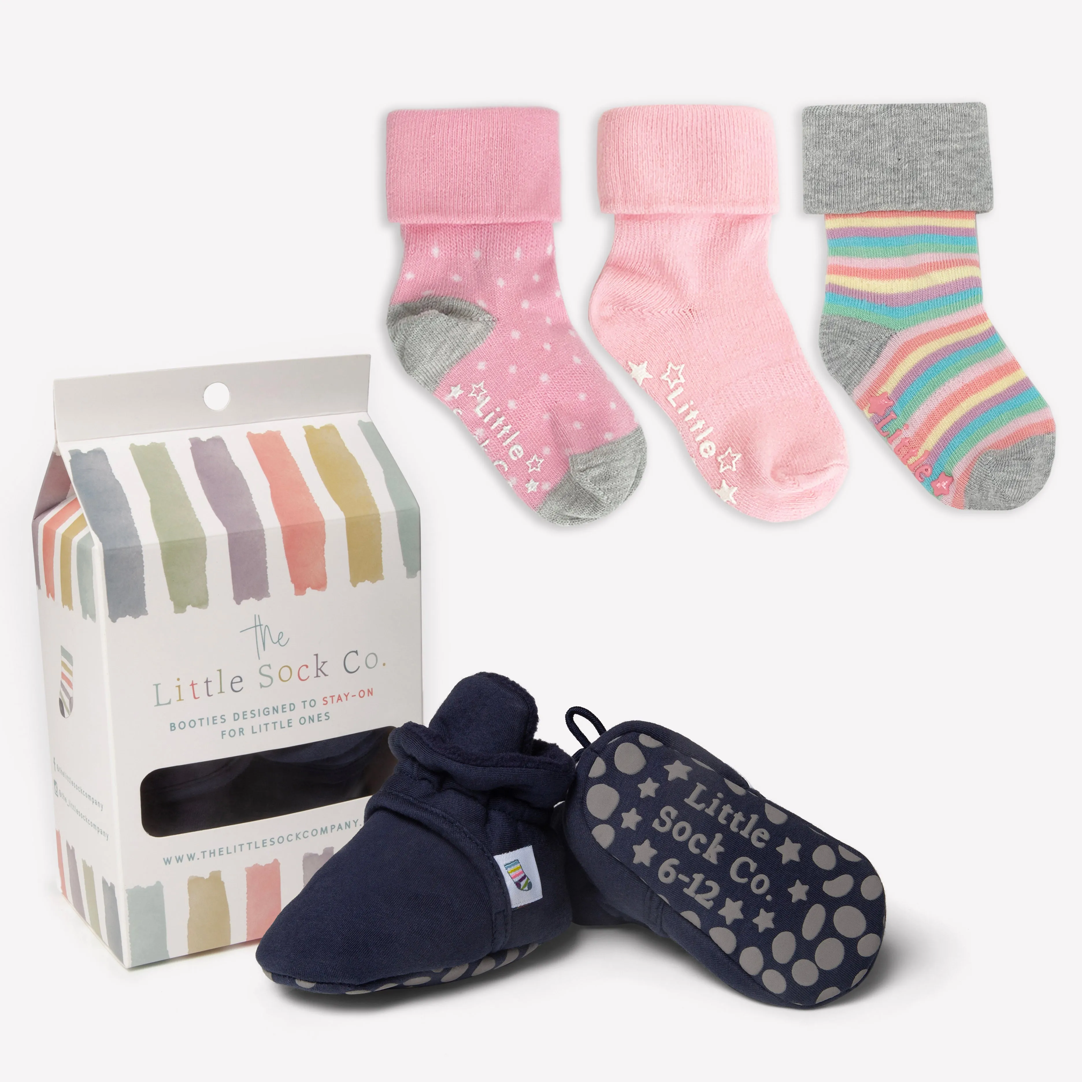 Stay-on, Non-Slip Bootie - Perfect pram Slipper or Baby Carrier boot - Navy