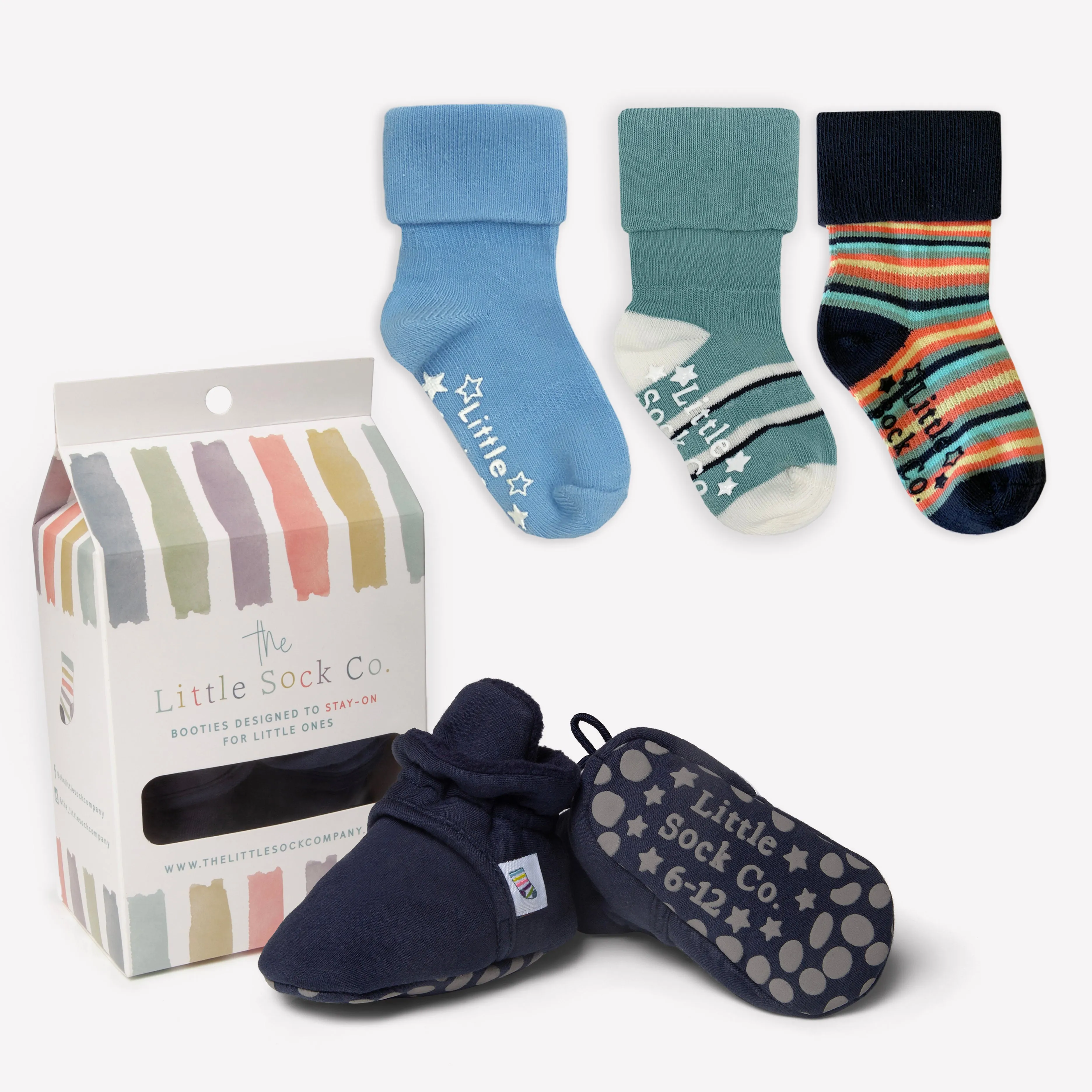 Stay-on, Non-Slip Bootie - Perfect pram Slipper or Baby Carrier boot - Navy