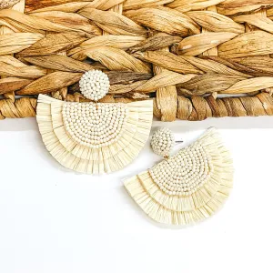 Sunkissed Half Circle Beaded Earrings with Raffia Fringe in Ivory