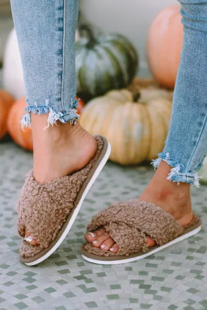 Teddy Fur Cross Straps Slippers