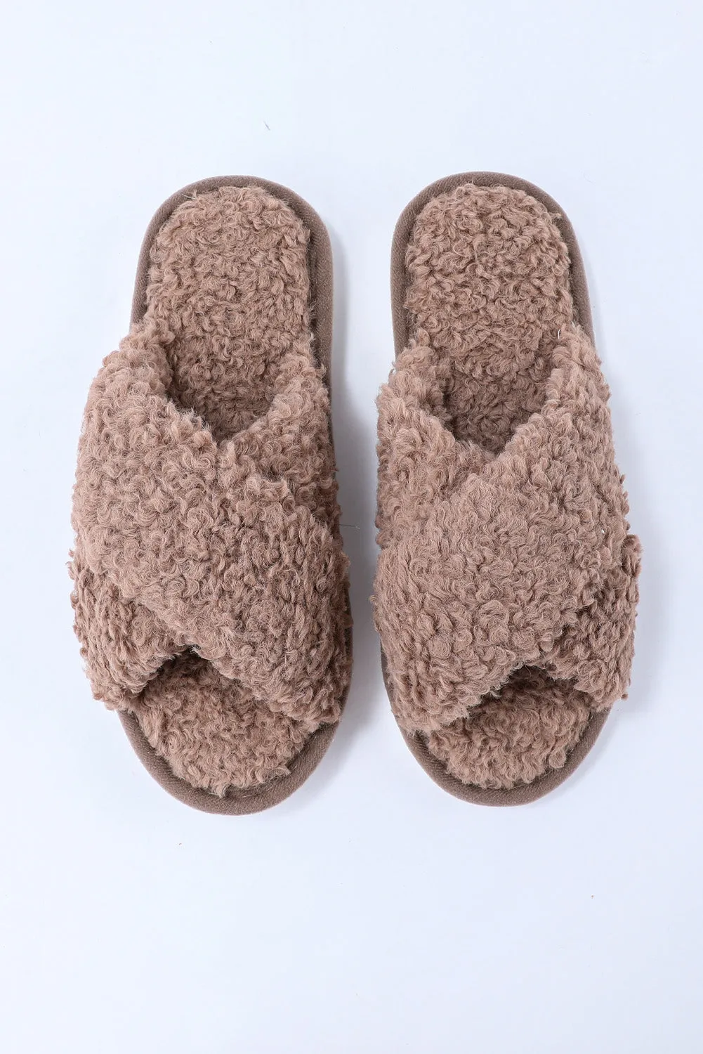 Teddy Fur Cross Straps Slippers