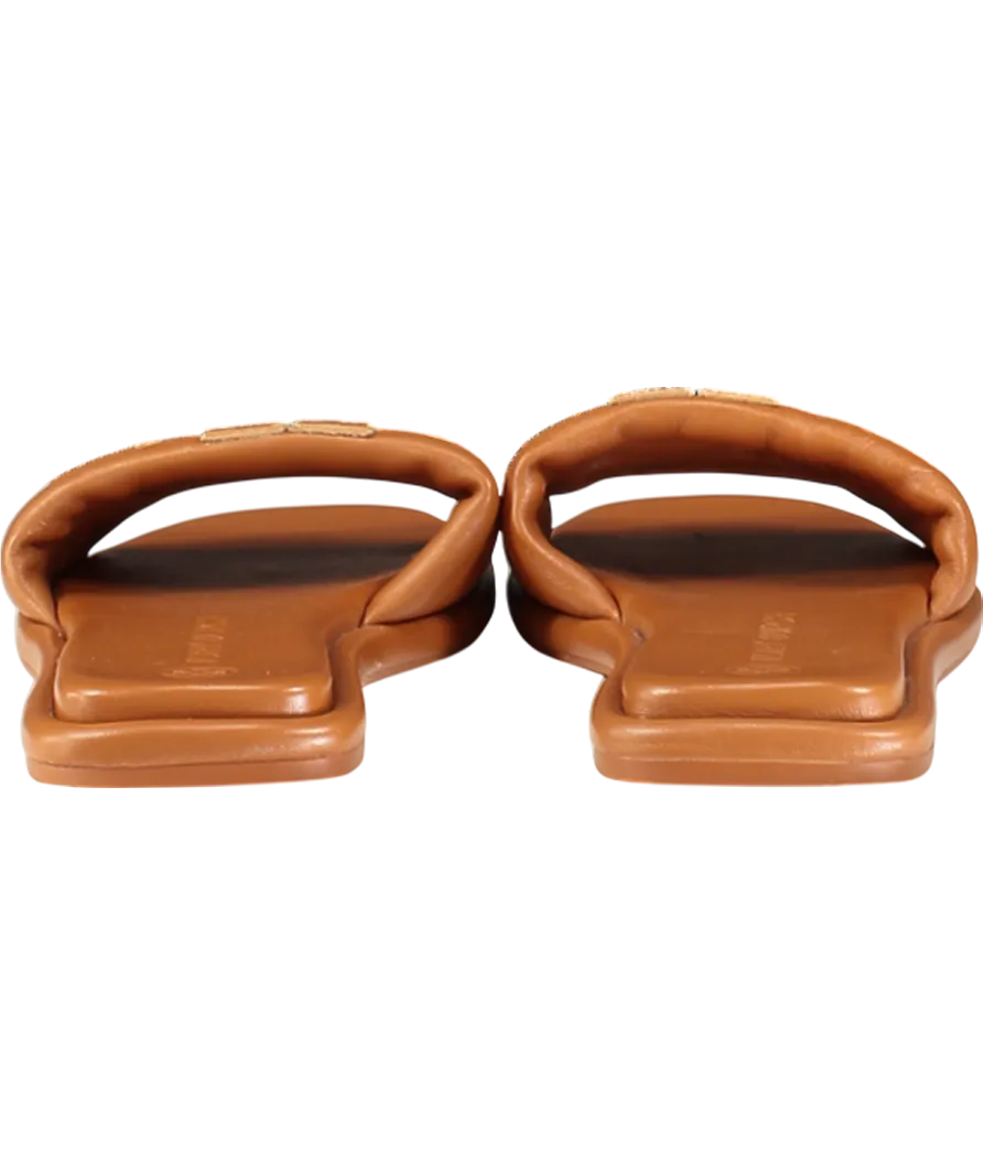 Tory Burch Brown Tan Leather Padded Logo Double T Sport Slide Sandals Us8 UK 5.5 EU 38.5 👠
