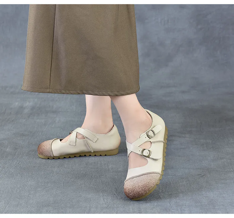 Women's Leather Flat Cross Strap Casual Shoes