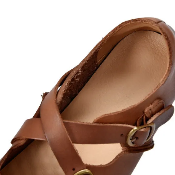 Women's Leather Flat Cross Strap Casual Shoes