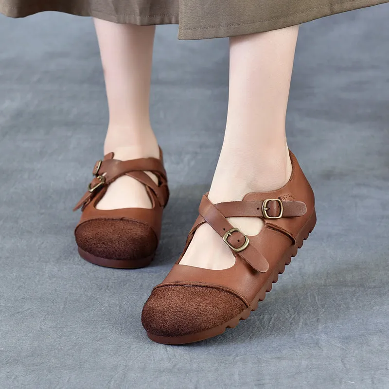 Women's Leather Flat Cross Strap Casual Shoes