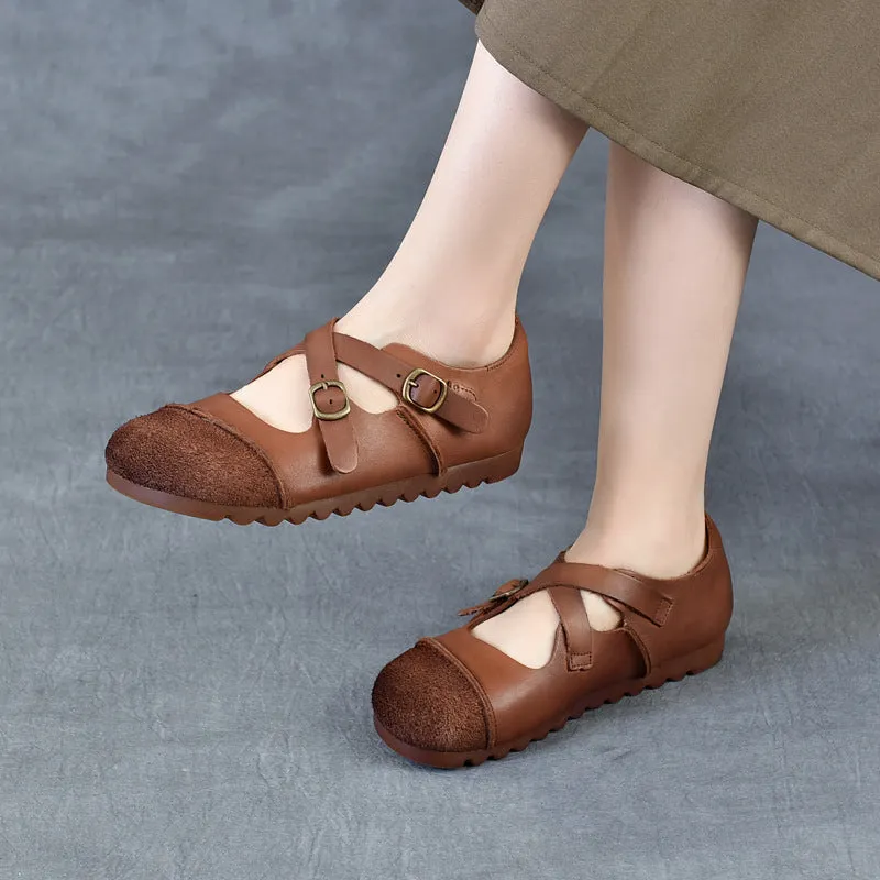 Women's Leather Flat Cross Strap Casual Shoes