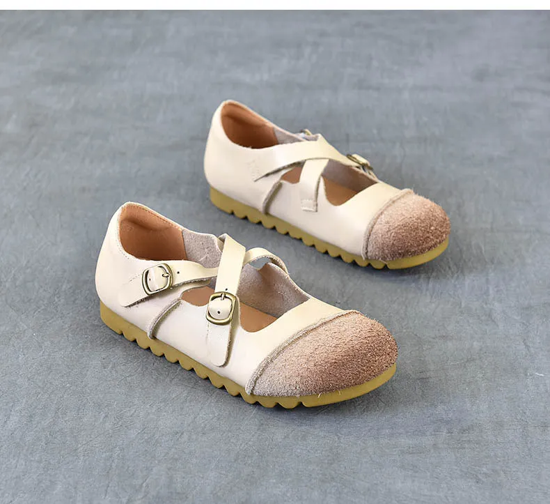 Women's Leather Flat Cross Strap Casual Shoes