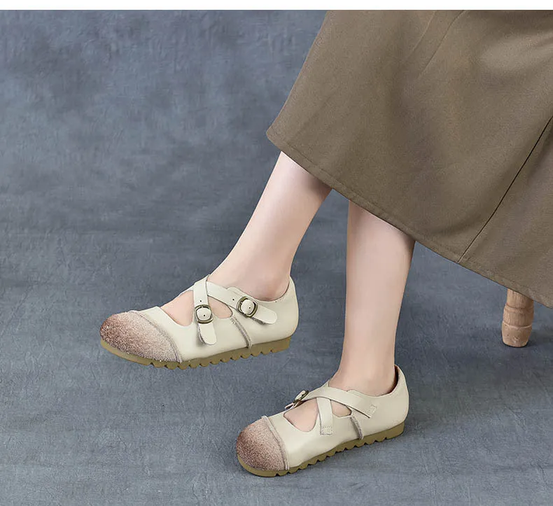 Women's Leather Flat Cross Strap Casual Shoes