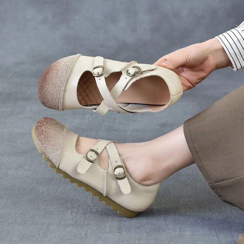 Women's Leather Flat Cross Strap Casual Shoes