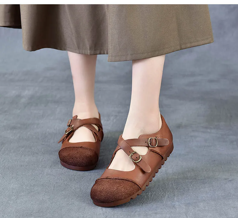 Women's Leather Flat Cross Strap Casual Shoes
